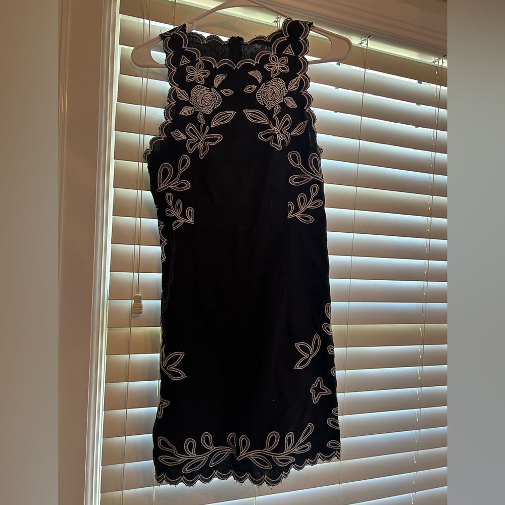 Black Embroidered Halter Dress